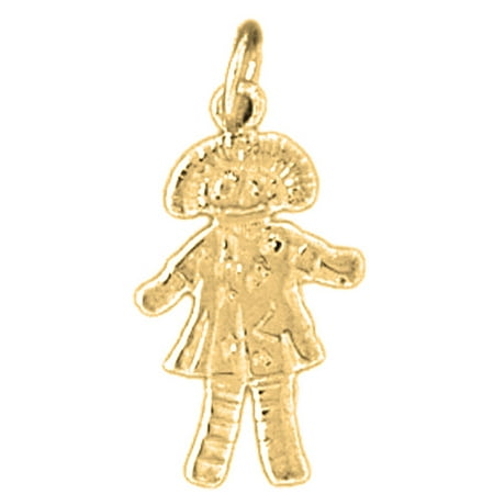 18K Yellow Gold Doll Pendant - 22 mm