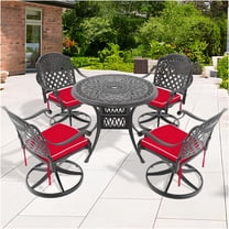 JERFIT 5-Piece Outdoor Patio Dining Set with Swivel Chairs, 35-inch Round Cast Aluminum Table and Cushions, All-Weather Black