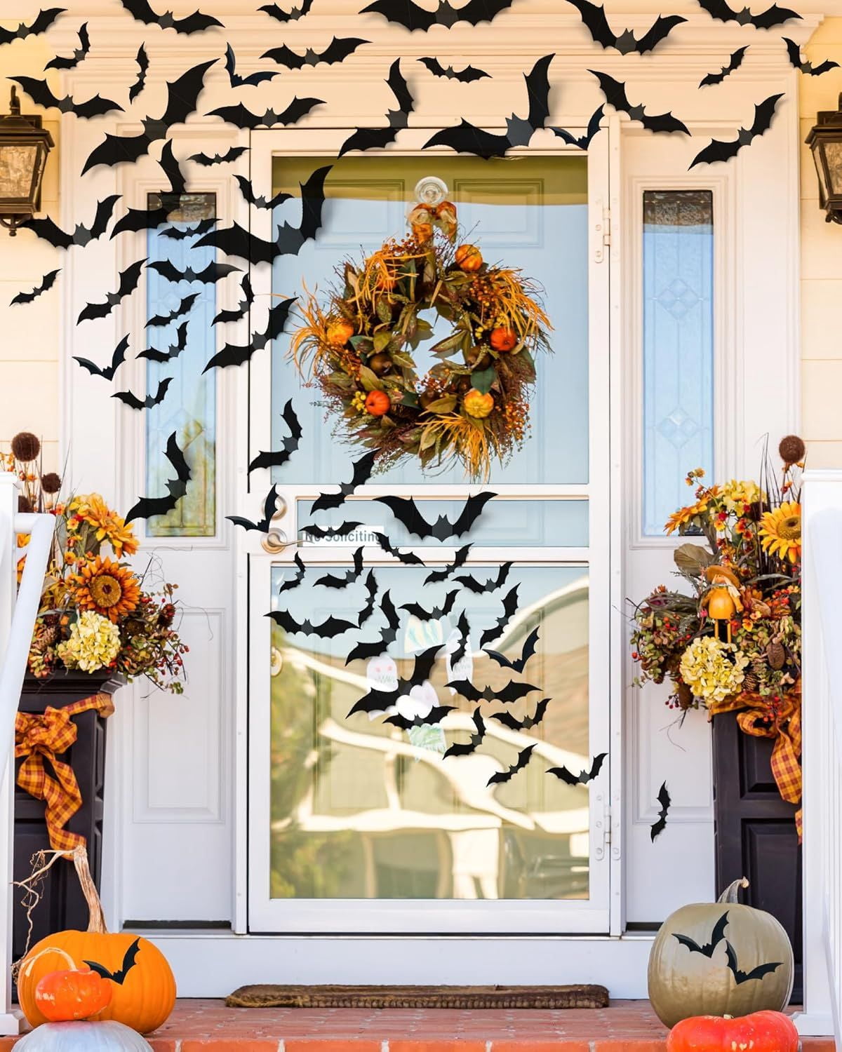 120 PCS 3D Halloween Bat Decorations, 5 Sizes PVC Wall Stickers with Double Sided Adhesive, Waterproof Spooky Bat Decals for Indoor Outdoor Halloween Party Window Door Wall Decor