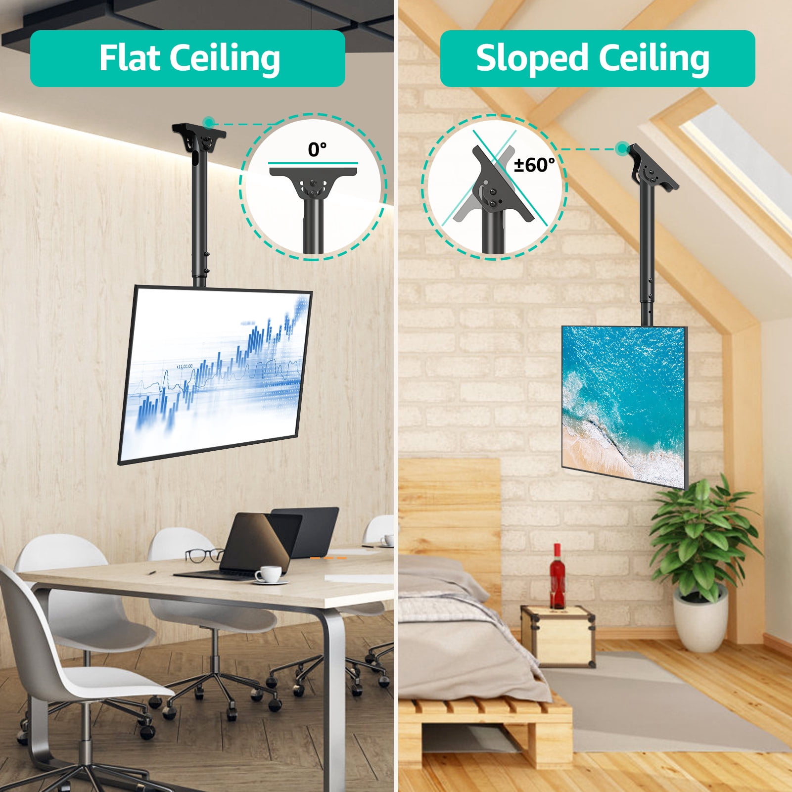 MOUNT PRO Ceiling TV Mount for Most 26-65 inch TVs, 8 Height Adjustable Settings Full Motion Swivel and Tilt Hanging TV Wall Mount Bracket, Max VESA 400x400mm, Holds up to 99 lbs