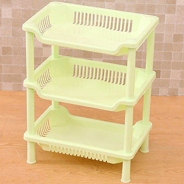 Home Supplies 3 Layers Bathroom Standing Shelf Bathroom Stand PP Land Installation Bathroom Rack Storage Shelves For Bathroom KitchenGreen Tetragonum