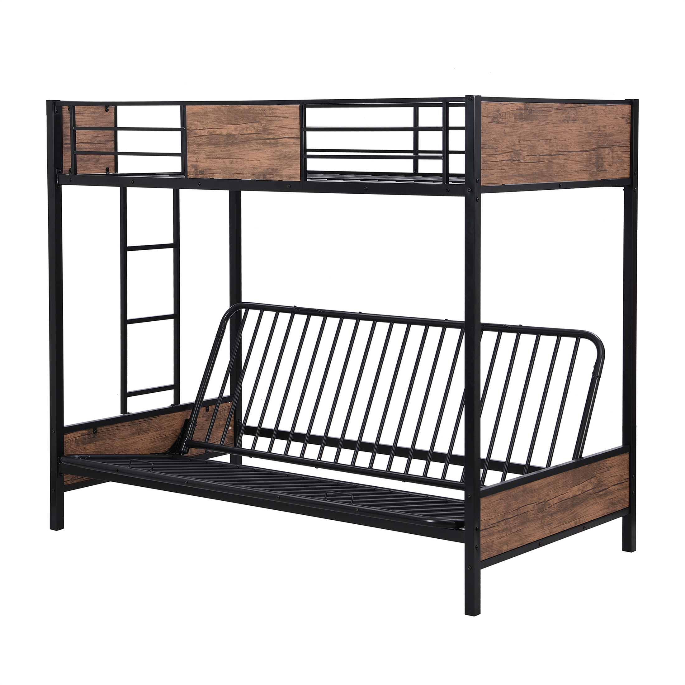 Aukfa Twin over Futon Bunk Bed, Metal Twin over Full Bunk Bed for Kids Teens, Space Save, Black