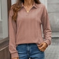 thumbnail image 2 of MIXUE Boho Tops For Women Autumn Winter Solid Color V Neck Lapel Long Sleeve Casual Basic Pullover Shirts For Women T Shirts Daily-Wear,Pink,XL, 2 of 7