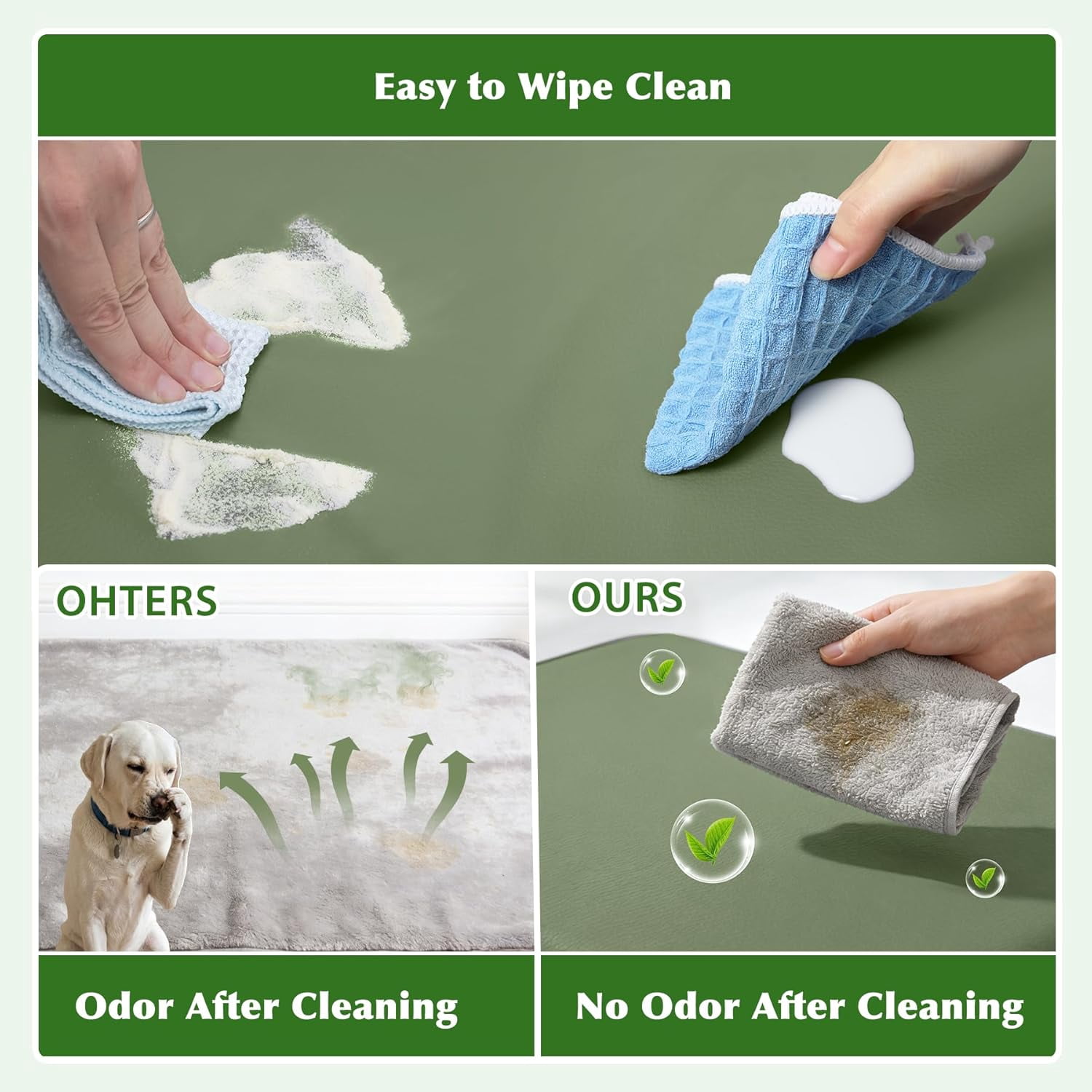 Outdoor Dog Bed Waterproof Washable, XXL Crate Pad 48 Inch, Cooling Wipeable Leather Pet Beds with Removable Cover Reversible, Durable Anti-Slip Kennel Pads 47"x29" Green