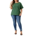 thumbnail image 2 of Plus Size Top for Women Short Sleeve Crew Neck Cotton Linen Blouses Top t Shirt 1X Army Green, 2 of 6