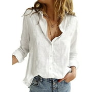 SHEWIN Womens Work Blouses Casual V Neck Blouse Tops 3/4 Sleeve Button Down Shirt Lightweight Solid Color Casual Work Blouses