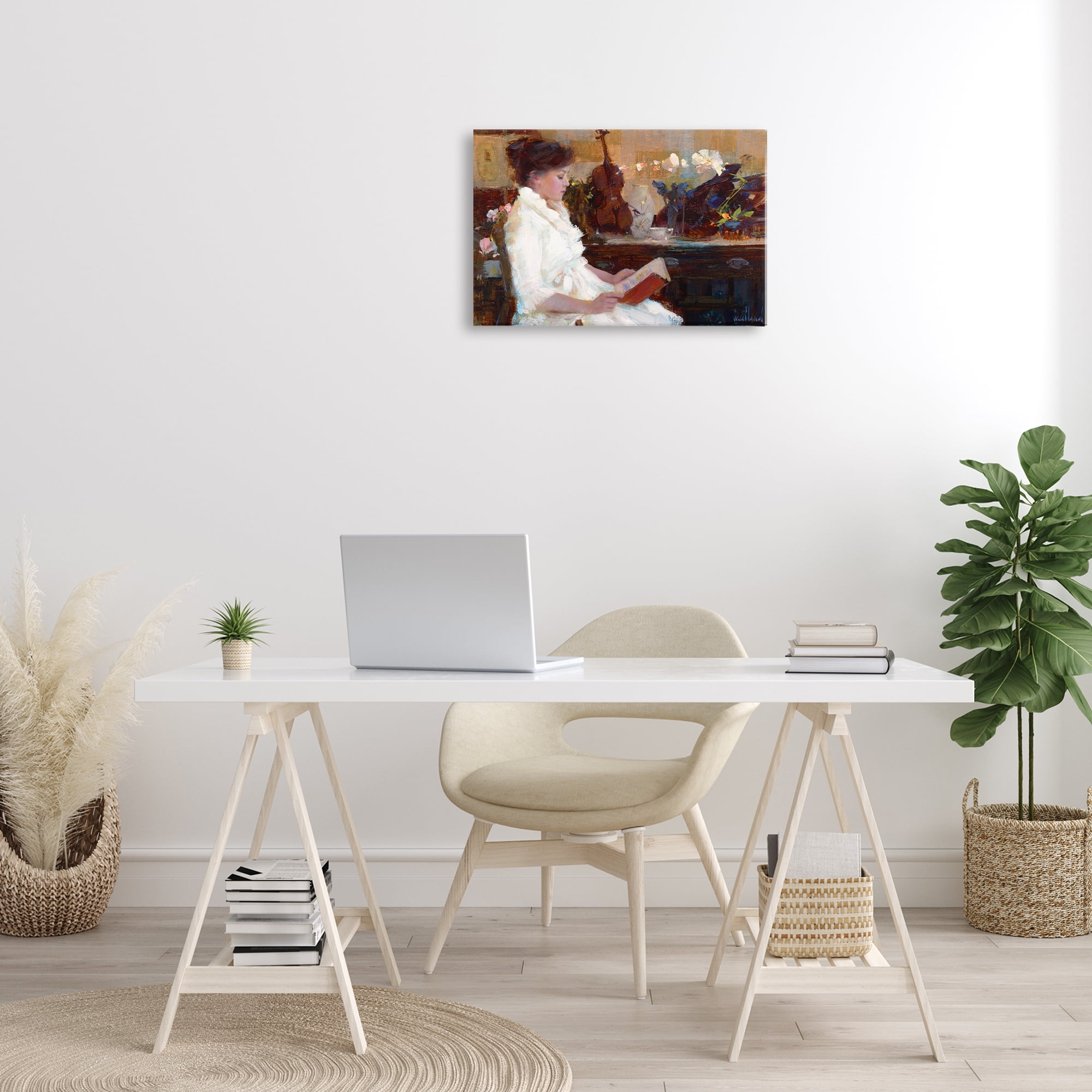 Stupell Industries Classic Girl Reading Novelty Painting Gallery Wrapped Canvas Art Print Wall Art, 24 x 16