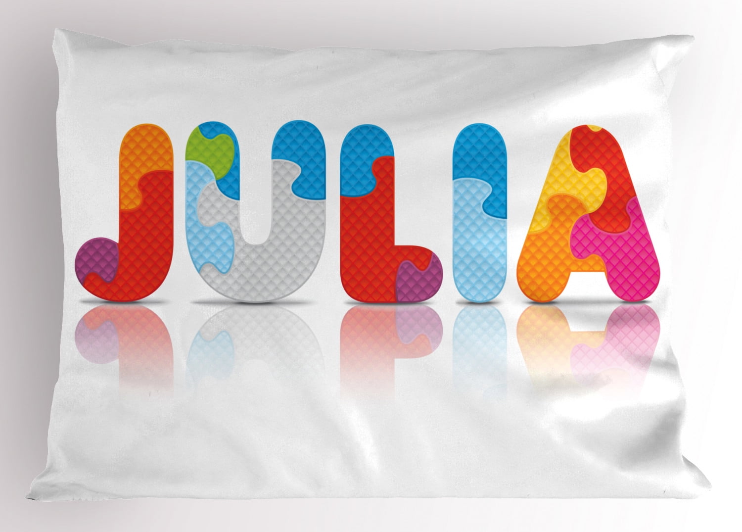Julia Pillow Sham Puzzle Style Colorful Letters Preschool Theme Girl