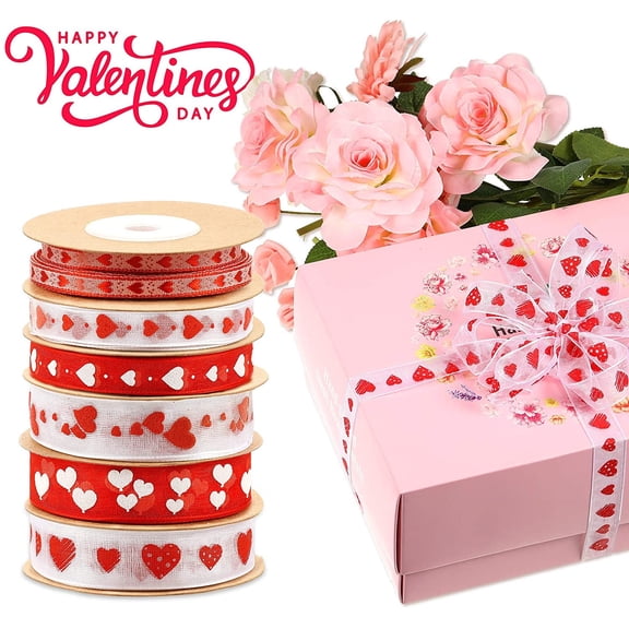 Souew Hearts Ribbon - Valentine'S Day Mother'S Day Satin Ribbon, Heart Ribbons for Gift Wrapping, Wedding Birthday Party Decorations, Crafts Diy Supplies