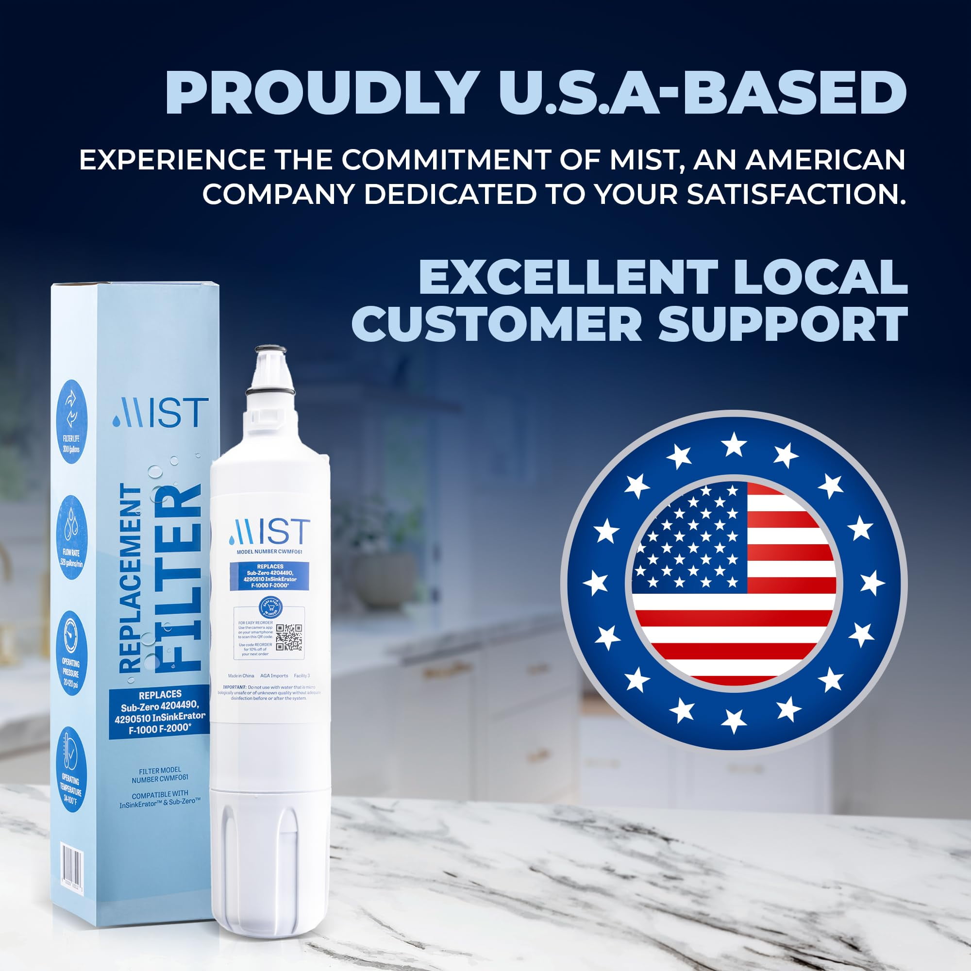Mist 4204490 Refrigerator Water Filter Replacement Cartridge for Sub-Zero 4204490, Compatible with 4290510, InSinkErator F-1000 F-2000. Sub-Zero Water Filter, 3-Pack