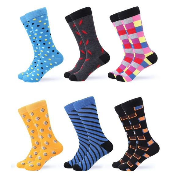 GALLERY SEVEN Mens Socks, 6 Pack Assorted Colorful Fun Bright Patterned Casual Dress Socks (Cool Collection, 10-13)