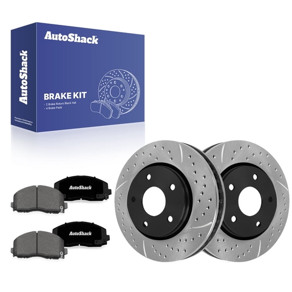 AutoShack Front Vented Drilled & Slotted E-Coated Brake Rotors   Premium Ceramic Pads 6-PC Brake Kit Replacement for 2015-2016 Chrysler Town & Country ShadowGuard 11.89" (302 mm)