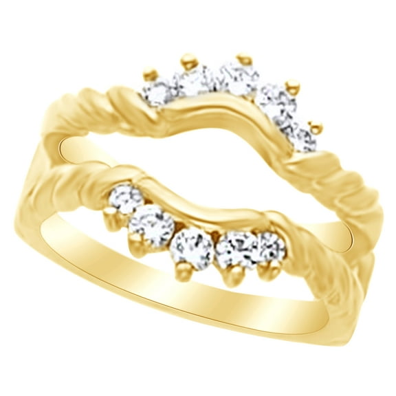 AFFY White Natural Diamond Enhancer Guard Ring in 14k Yellow Gold (0.5 Cttw) Ring Size : 4