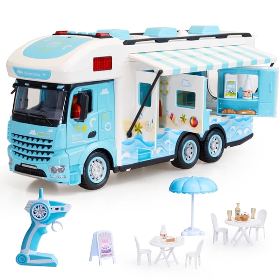 SaveJoy 1:12 Remote Control Cars for Boys Girls Age 3-8, RC Cars  Recreational Vehicle Toy Campervan Motorhome with Playset