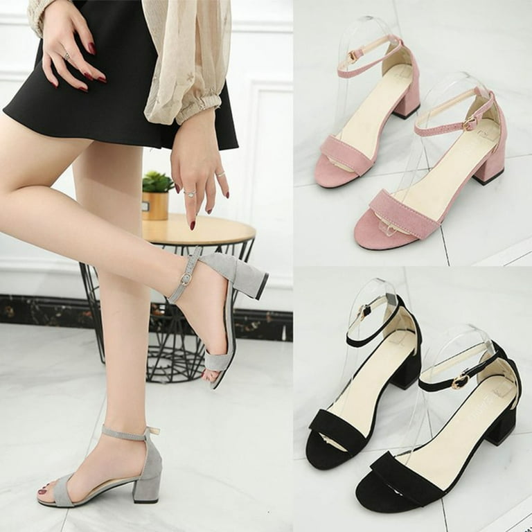 Woman's Nude Chunky Heels with Ankle Strap Pin Buckle PU Shoes for  Valentine's Day Christmas Gift 37 Beige 