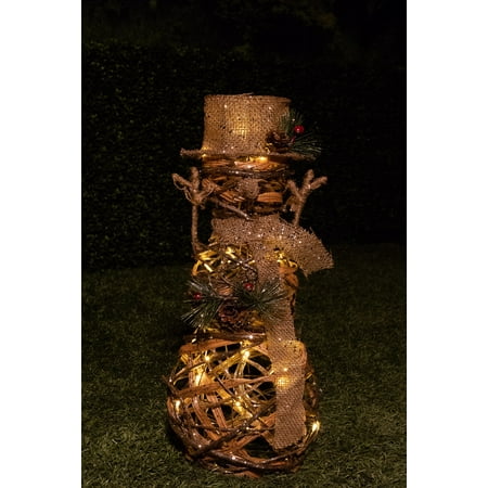 Corporation Lcd - Alpine Corporation Rattan Snowman and Berries Statue with LED Lights