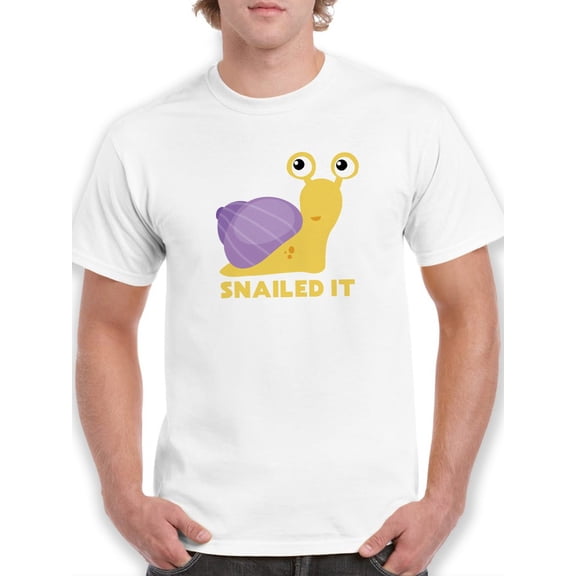 Cute Snail Graphic "Snailed It" Quote Underneath Men White T-Shirt, Male Small