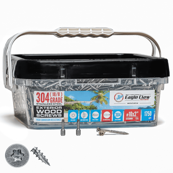 Stainless Steel Deck Screws #10 X 2 inch | T25 Star Torx Drive | 1750 Pieces | Stainless Wood Screws for Construction | High Corrosion Resistance