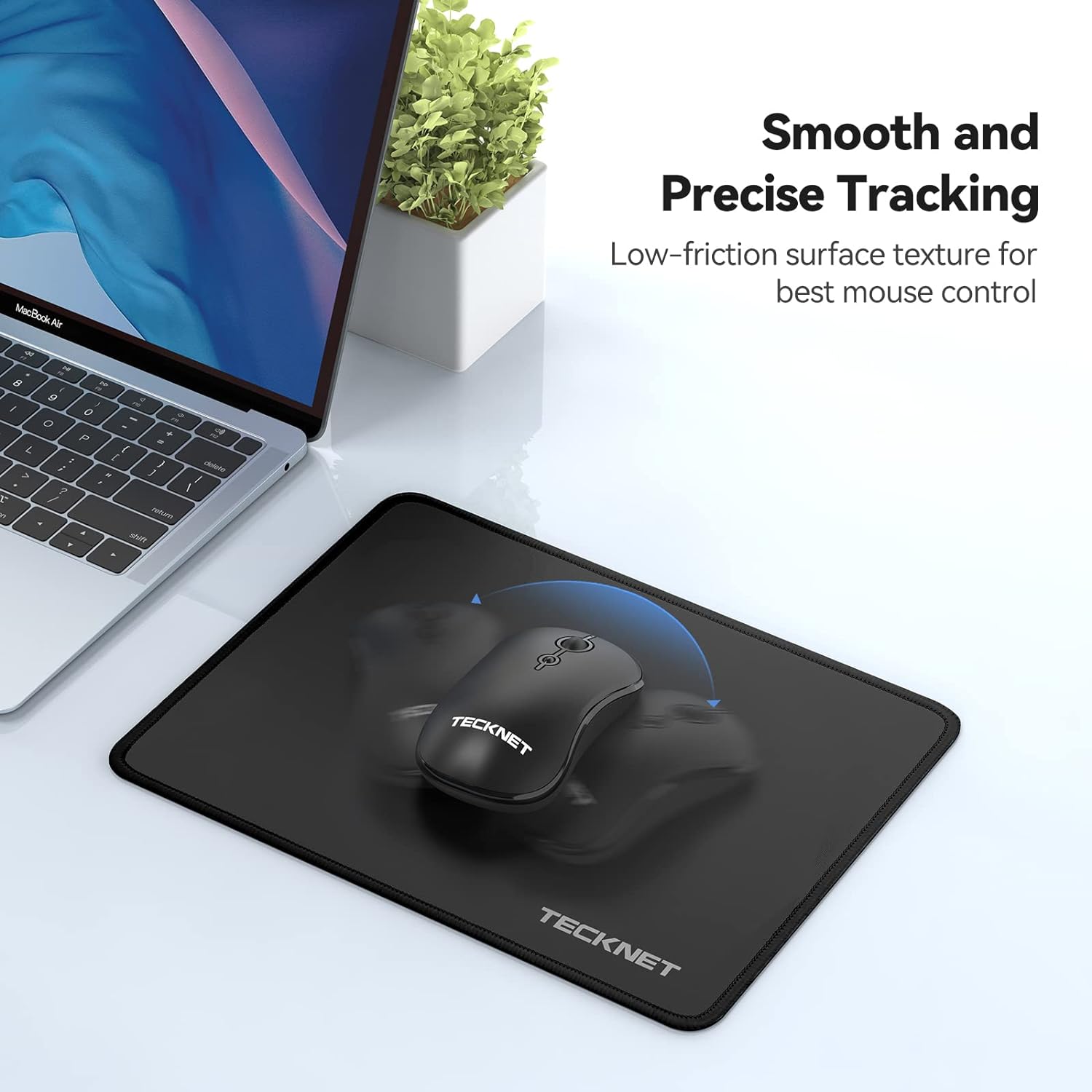 Mouse Pad with Anti-fray Stitching, Waterproof Surface & Non-Slip Rubber Base with Stitched Edges Gaming Mouse Mat for Laptop，Compatible with Laser and Optical Mice - Black