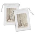 thumbnail image 1 of Fishing Net Fabric Pouch Set of 2, Marine Theme Sea Stars and Shells Underwater Life Wooden Lighthouse Print, Small Drawstring Bag for Toiletries Masks and Favors, 9" x 6", Beige Cream, by Ambesonne, 1 of 2