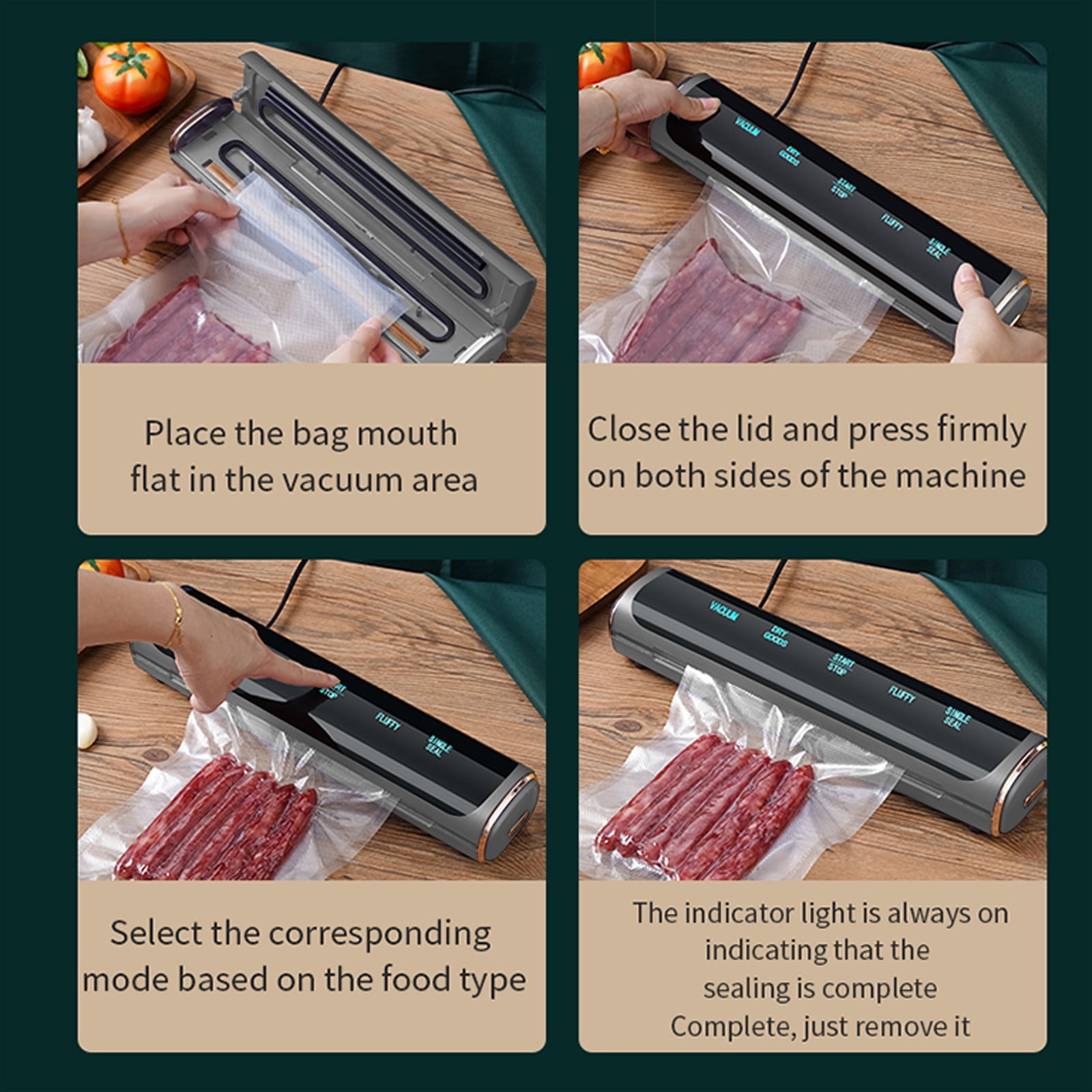 Vacuum Sealer Machine with 10 Bags, Blue, ABS Material, Dry/Moist Modes, Airtight Food Storage, Wide-Sealing, One-Click Operation, Enhanced Suction, 120W Power, 110V Rated Voltage White