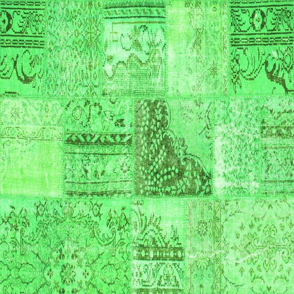 Ahgly Company Indoor Square Patchwork Green Transitional Area Rugs, 8' Square