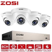 3K Lite Security Camera System, ZOSI 1080P H.265+ 8CH CCTV DVR with 4pcs 1080P 1920TVL 2MP Outdoor Indoor Surveillance Dome Cameras, AI Human/Vehicle Detection, Motion Alert,Remote Access(No HDD)