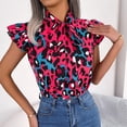 thumbnail image 6 of HAPIMO Women's Trendy Chiffon Loose Tops for Teen Girls Summer Tees Leopard Graphic Ruffle Sleeve Keyhole Neck Bowknot Pullover Elegant Casual Relaxed Blouses Hot Pink L, 6 of 8