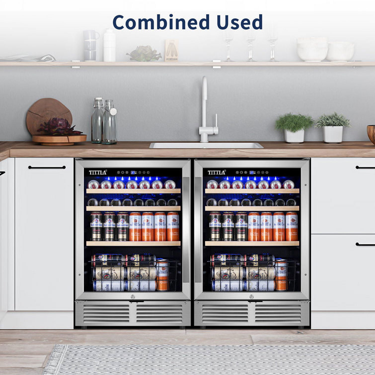 Tittla Beverage Refrigerator,300 Can 48"Beverage Fridge Freestanding/Built-in Reversible Door Hinge Beverage Cooler(2 Pcs)