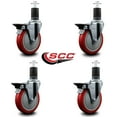 thumbnail image 2 of 5 Inch Red Poly Swivel 1-5/8 Inch Expanding Stem Caster Set with Brake SCC, 2 of 2