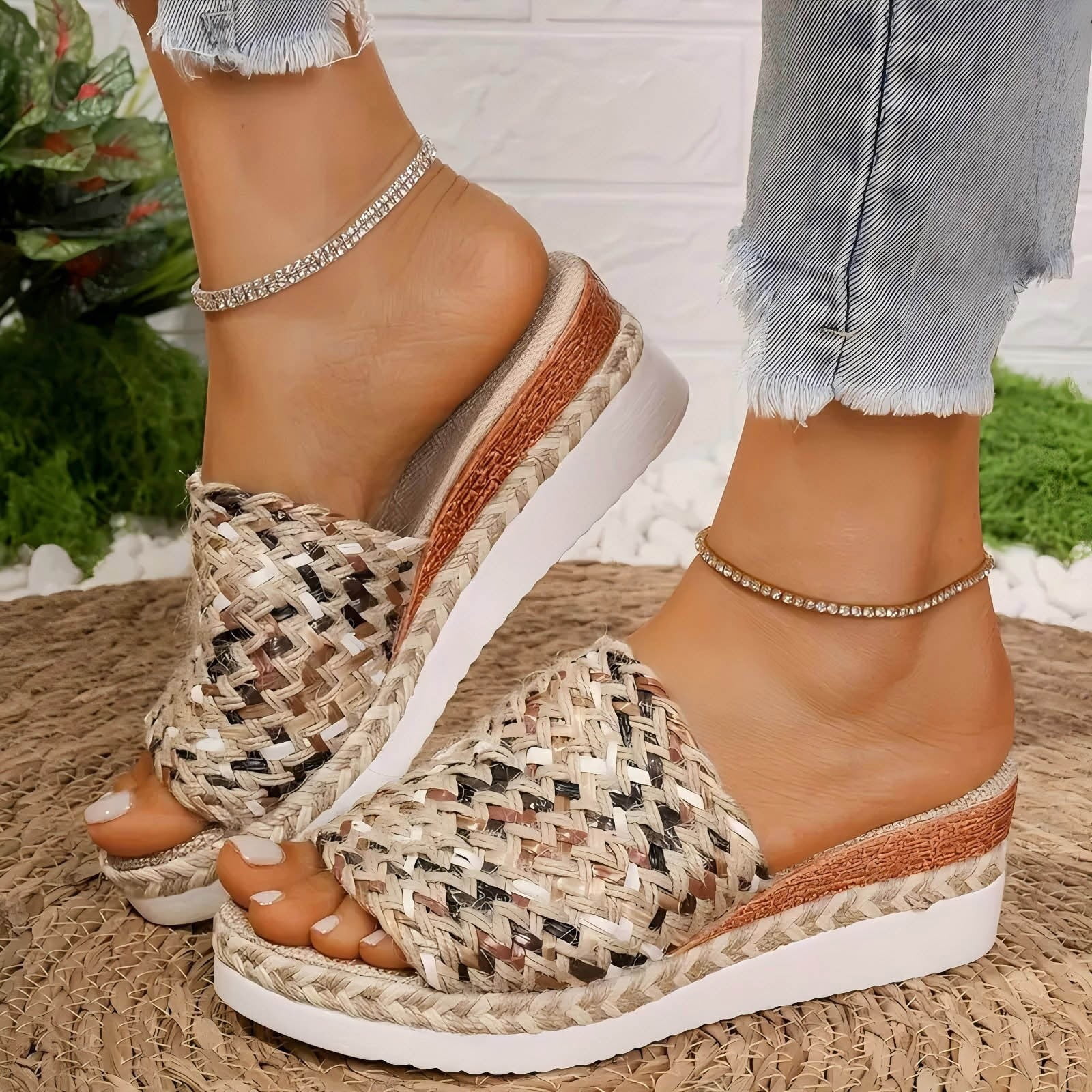 Leozcaa Women Wedge Sandals Espadrille Slide Slip On Platform High