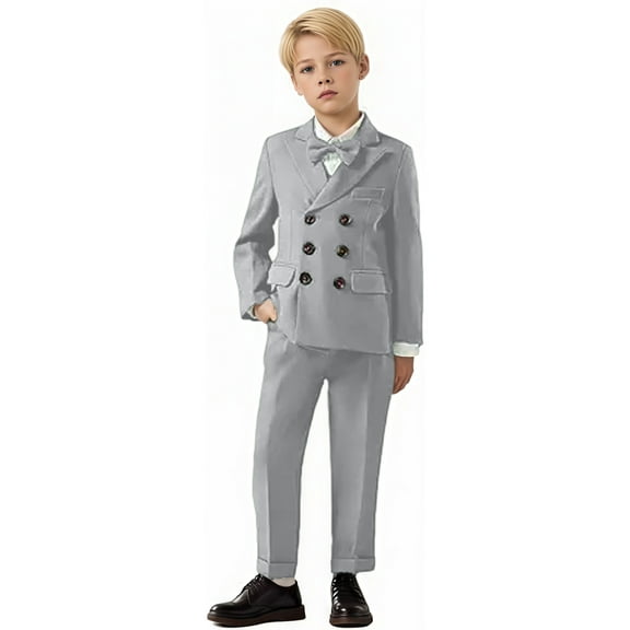 Boys Slim Fit 3-Piece Double Breasted Suit Set with Peak Lapel - Wedding, Formal Tuxedo-Jacket Pants Shirt