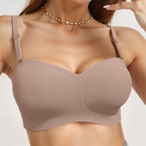 Alun Womens Soft Comfortable No Underwire Bras Seamless Push up Bralettes Full Coverage Breathable Fabric Pure Color Casual Tshirt Brassiere for Everyday Wear Brown M