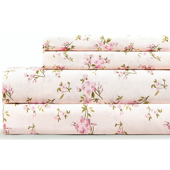 Sleepdown 100% Cotton Twin Size Bed Sheets Set with Deep Pockets, Cozy Percale sheets with Elastic Fitted Sheet Set Ultra Soft Cooling Sheets - 3 Piece Bedding and Pillowcase set, Floral Sheets Twin