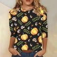 thumbnail image 2 of Odeerbi Halloween Vintage Pumpkin Shirts for Women Retro Graphic Blouse Fashion Printing Loose T-shirt Three Quarter Sleeve Round Neck 2025 Casual Tops Yellow, 2 of 5