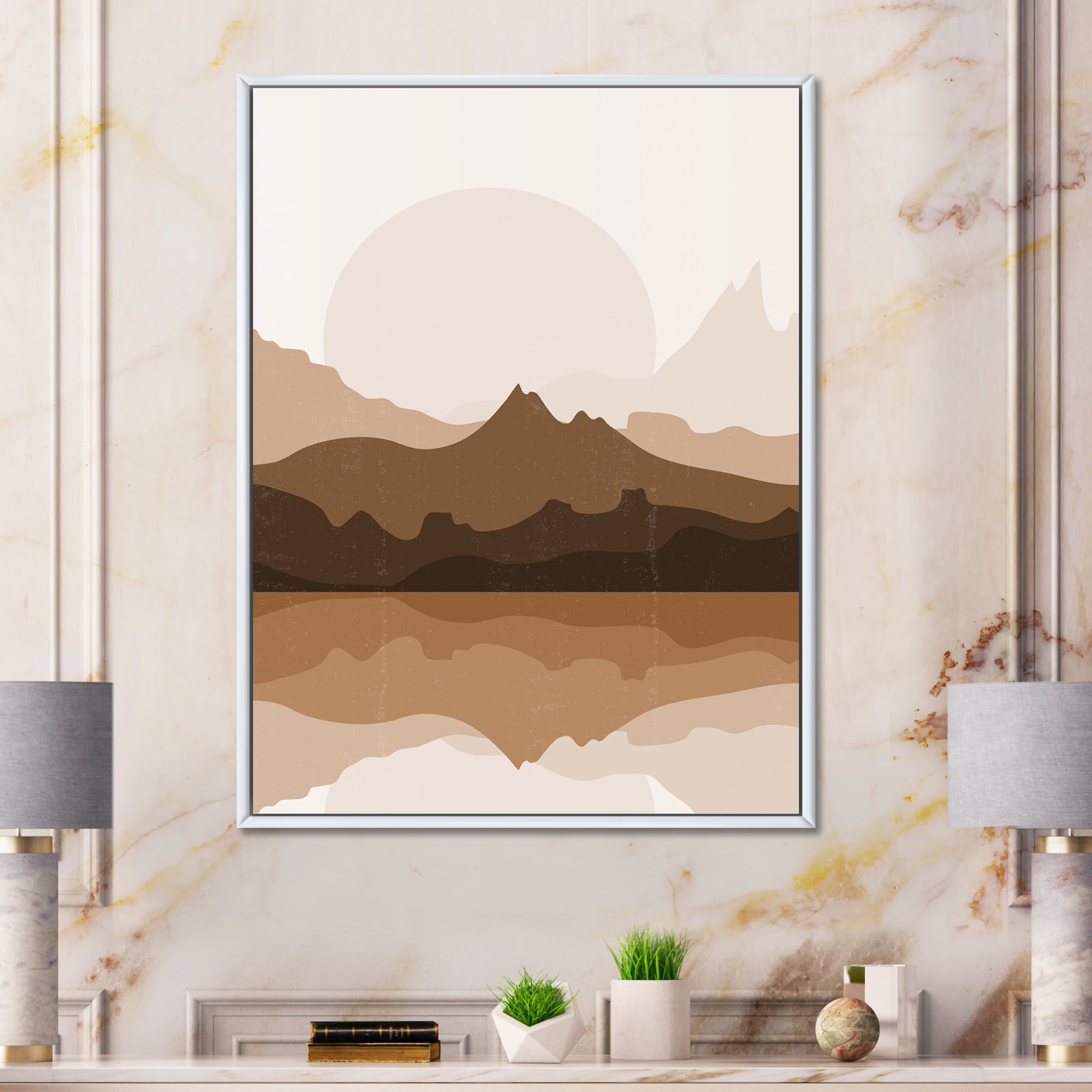 Designart 'Minimalist Brown Terracotta Landscape' Modern Framed Canvas Wall Art Print