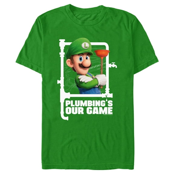 Men's The Super Mario Bros. Movie Luigi Plumbing's Our Game Graphic Tee Kelly Green 3X Large