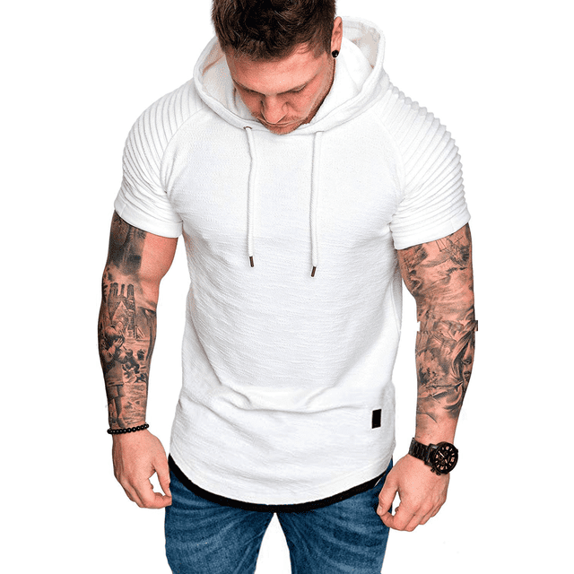 ITFABS Homme Sweat à Capuche Uni, Hauts de Fitness Extensibles à Manches Courtes