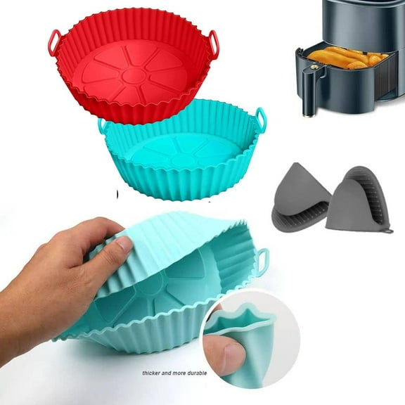 2 Pack Air Fryer Square Silicone Liner Reusable Airfryer Silicone Pots Non Stick Basket Mats Heat Resistant Easy Clean for Air Fryers Accessories for 3 to 5 Qt "Gray"