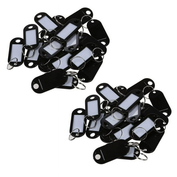 40 Pcs Key ID Label Tags Split Ring Keyring Keychain Black