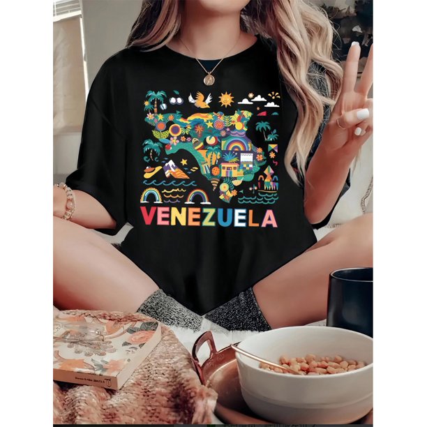 Women's Fun & Colorful Graphic Tee - Casual Round Neck Short Sleeve T-Shirt, Stretchy Polyester Blend, Machine Washable - Perfect for Summer