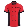 thumbnail image 7 of SiiRoh Adult Color Block Short Sleeve Chef Jacket Men Women Cook Coat Kitchen Work Uniform Shirt Top Red&Black L, 7 of 7