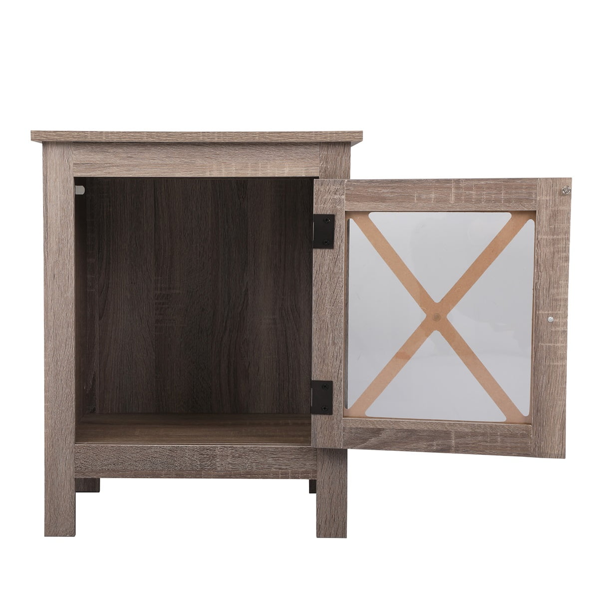 Canddidliike Wooden Cabinet Bedside Table, Coffee Table with Glass - Light Walnut