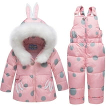 YOUI-GIFTS Baby Girls Snowsuit Toddler Hooded Down Jacket Coat + Snow Pants Kids 2 Pieces Ski Set Pink 18-24 Months