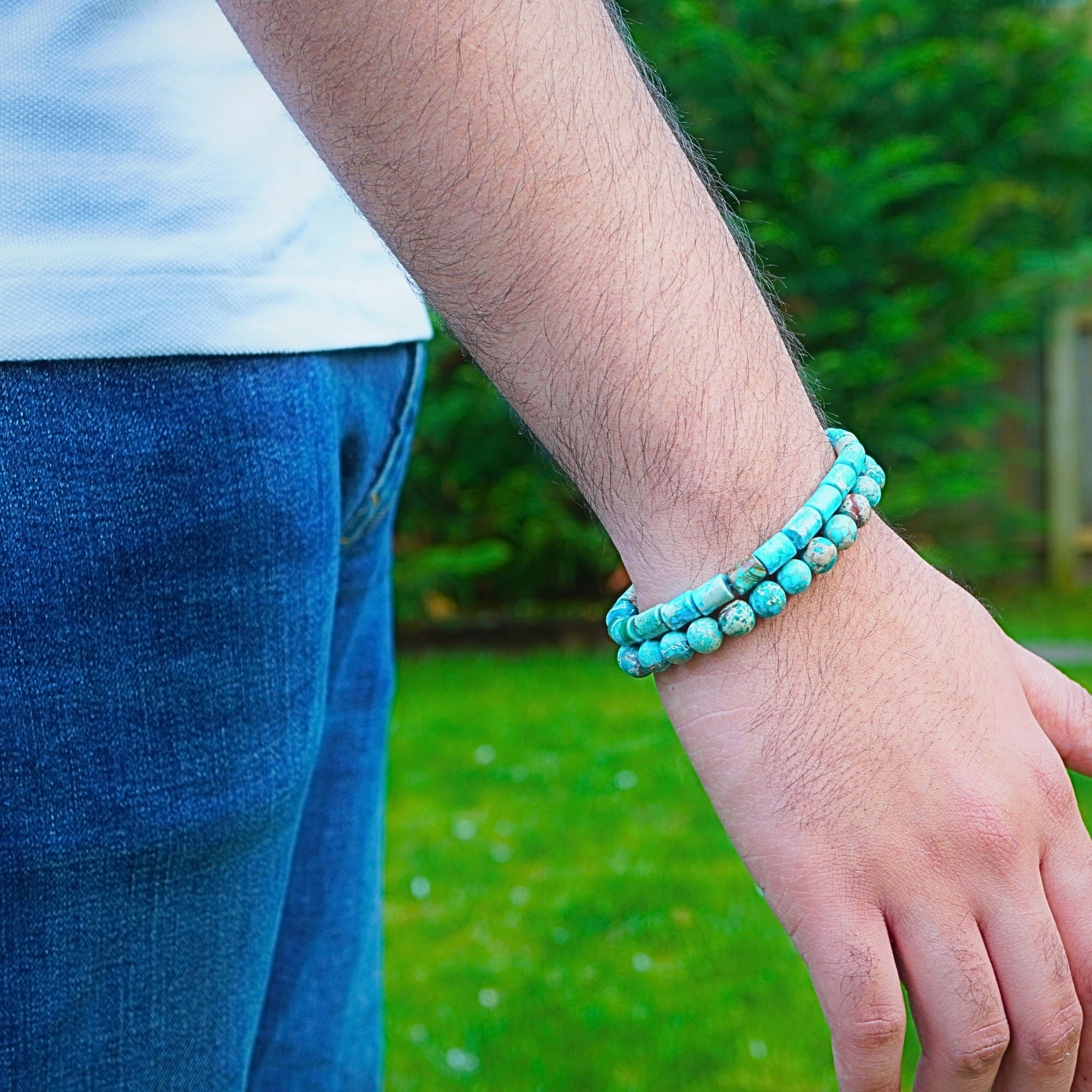 ABSHEL Turquoise Stretch Bracelet for Men.