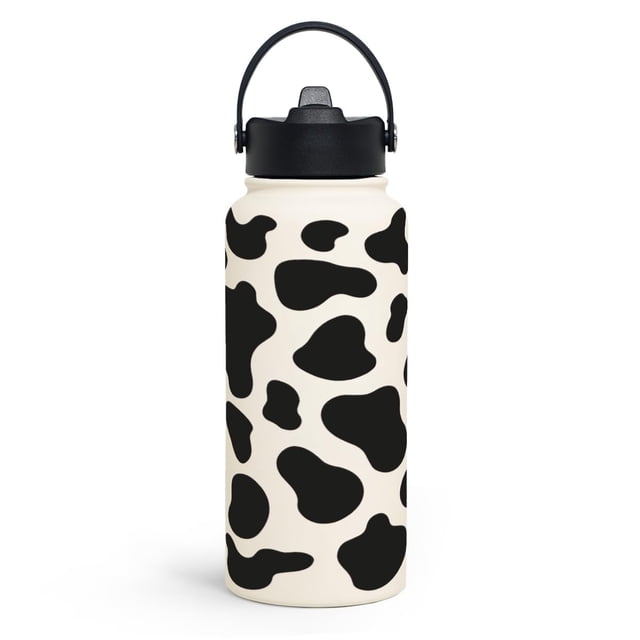 Botella de agua SANDJEST con estampado de vaca, 946 ml, de acero inoxidable, aislada al vacío
