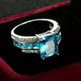 thumbnail image 3 of 8*10mm Light Blue Topaz Cz Cut Women Engagement Band 925 Silver AAA Ring Sz 6-10, 3 of 5