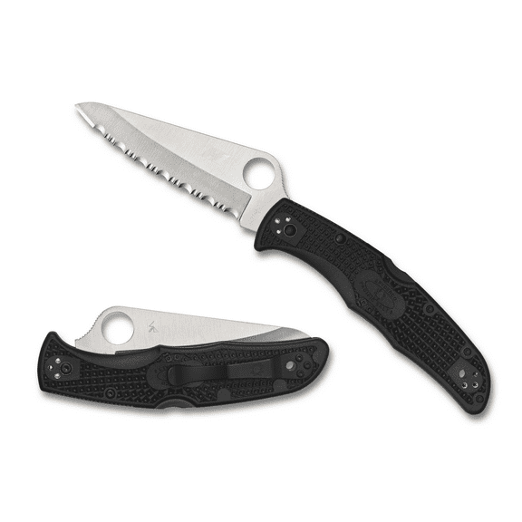 Spyderco Knives Spyderco Pacific Salt 2 Folding Knife Black FRN 3.78in Satin Serrated Blade SPC91SBK2