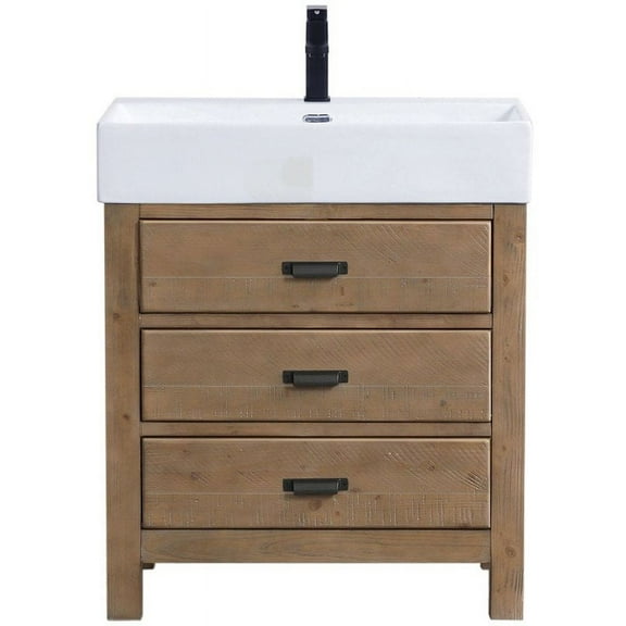 Ari Kitchen & Bath Ava 30" Solid Wood Bathroom Vanity, Reclaim Fir, 3 Drawers