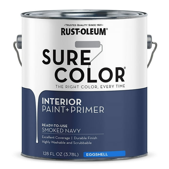 Rust-Oleum 380226 Sure Color Interior Wall Paint & Primer, Eggshell Smoked Navy, 1 Gallon